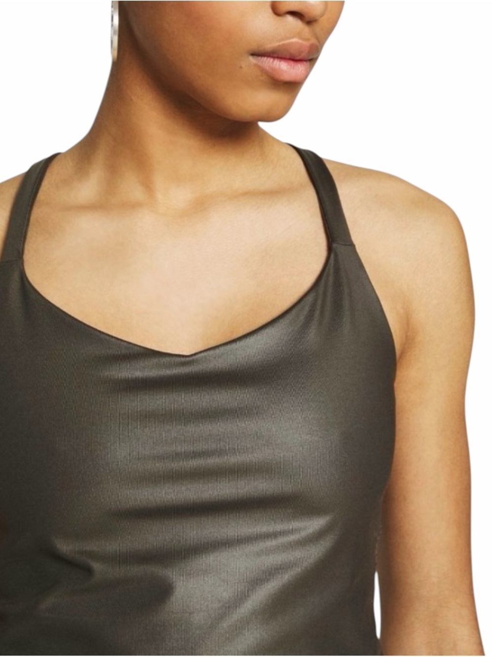 Abercrombie & Fitch Sheen V-Neck Racerback Cropped Tank Top Small Olive Gray